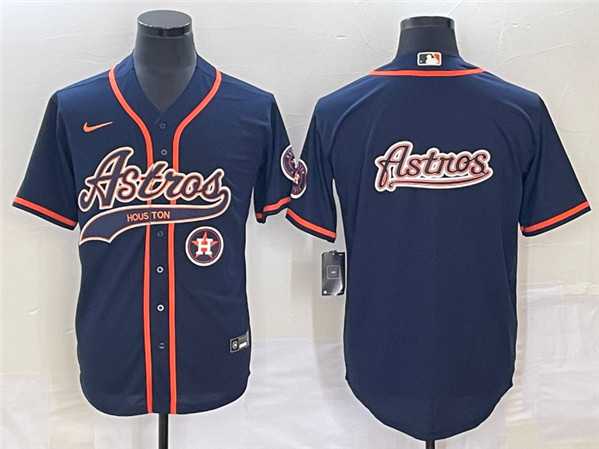 Men%27s Houston Astros Navy Team Big Logo With Patch Cool Base Stitched Jerseys